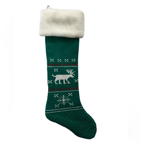 ⭐️ 4/$25 Luxurious Christmas Faux Fur Knit Stocking Green, Fair Isle Style - Picture 1 of 7